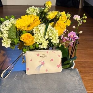 Coach White and Pink Star Key & Card Holder